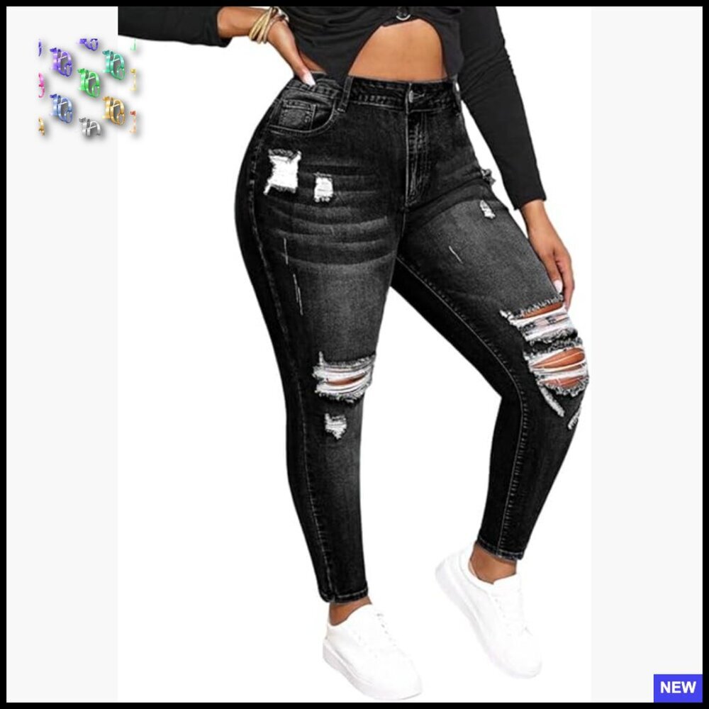 High Waisted Skinny Jeans Stretchy Ankle Ripped Distressed Slim Fit Washed Denim